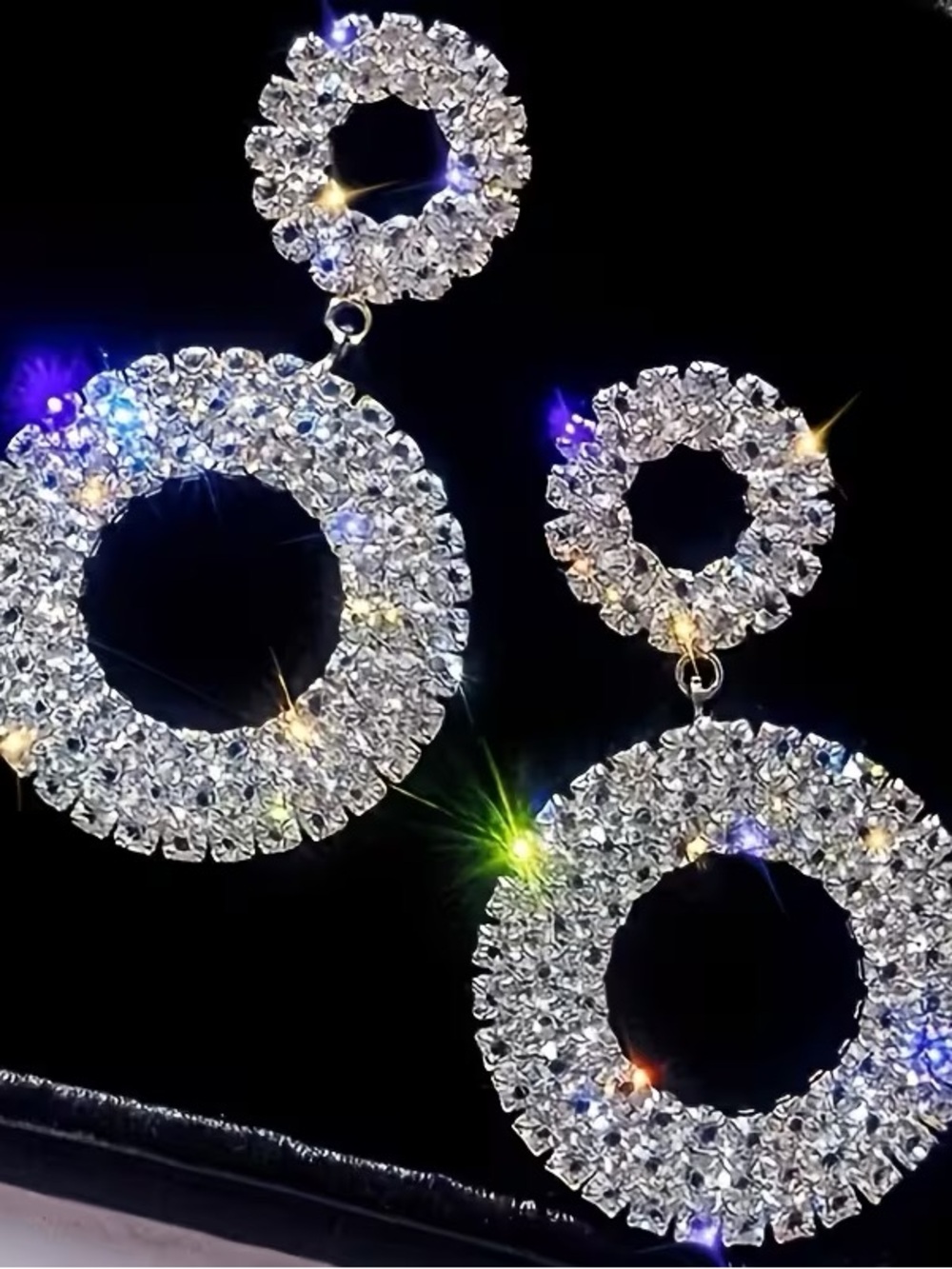 Crystal Circle Drop Earrings - Silver Sparkle